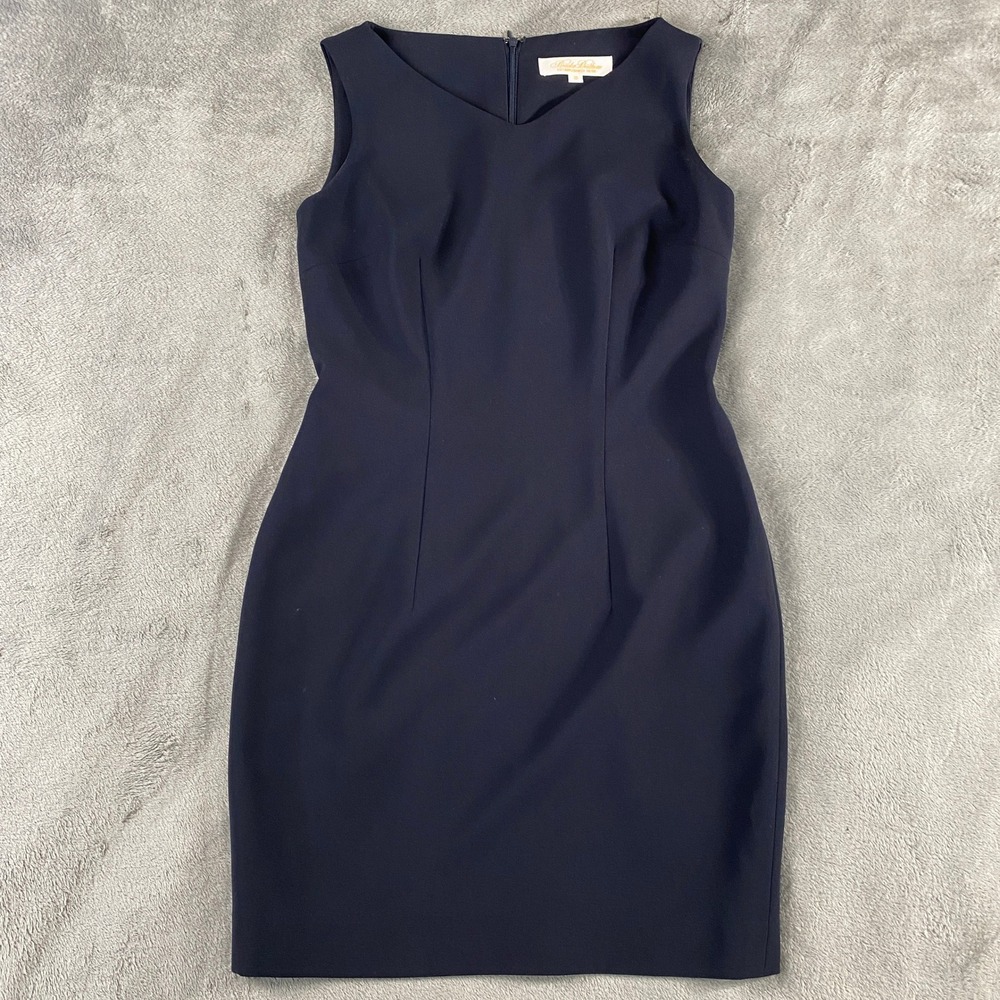 Brooks Brothers Sheath Dress Womens 2 Navy Blue V-Neck Sleeveless Career 8261260